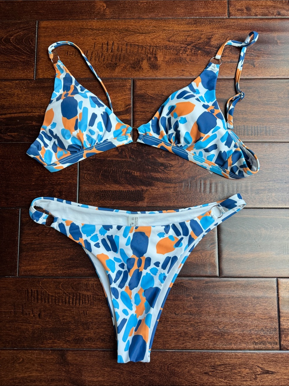 SHEIN Blue & Orange Abstract Print Triangle Bikini - never worn